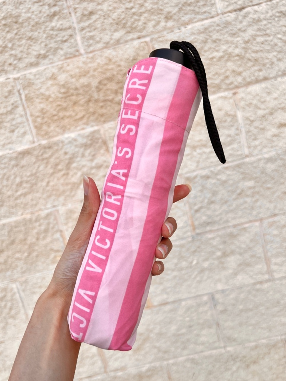Victoria’s Secret Pink Striped Compact Umbrella Travel Size